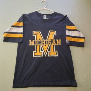 Vintage 80s Logo 7 Michigan Wolverines Big M Jersey V-Neck T-Shirt Made USA XL